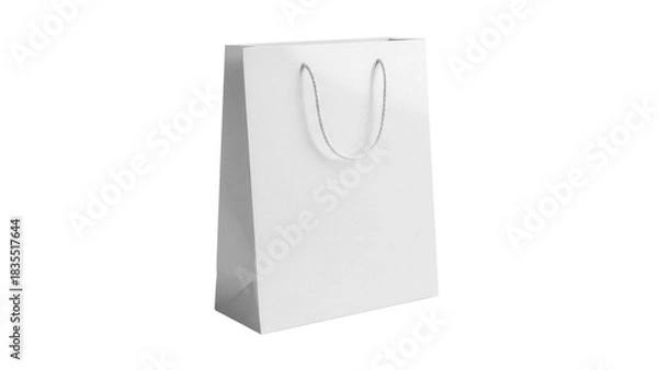 Fototapeta Elegant white paper shopping bag isolated PNG, blank gift bag with rope handles for retail and branding mockups on transparent background