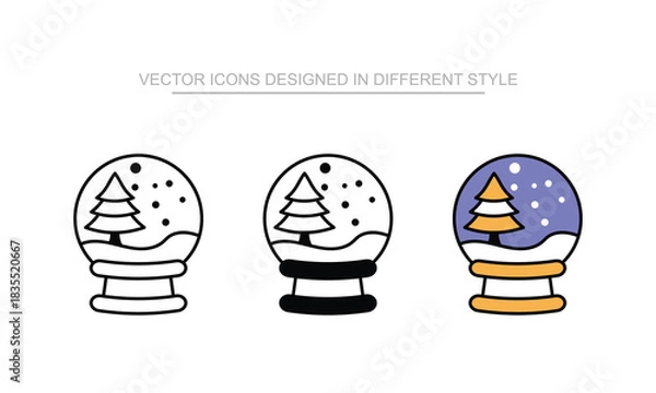 Obraz Snow Globe icon set in different style with white background illustration