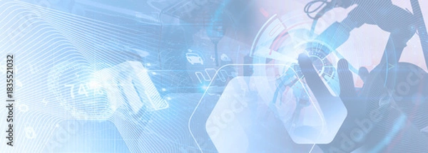 Obraz Futuristic Digital Interface with Hand Touching Virtual Controls