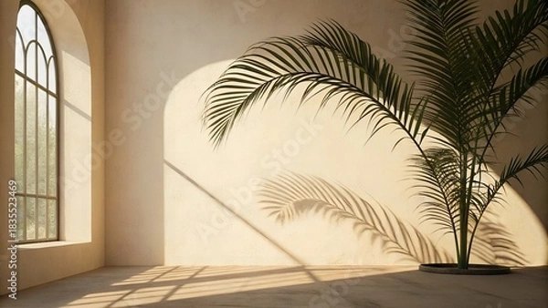 Obraz Soft Palm Leaf Shadow on Warm Cream Wall