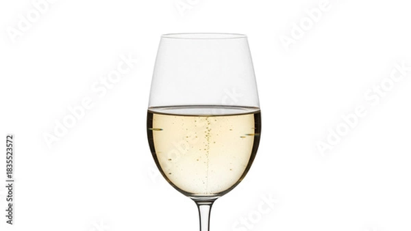 Fototapeta Elegant glass of sparkling white wine isolated PNG, celebratory drink for special occasions and festive events on transparent background