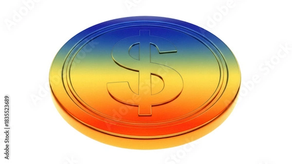 Fototapeta Gold dollar coin PNG isolated on transparent background, currency symbol with gradient effect for finance and investment concepts