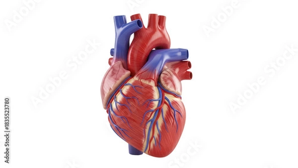 Fototapeta Realistic human heart model isolated PNG, anatomical organ for medical study and educational resources on transparent background
