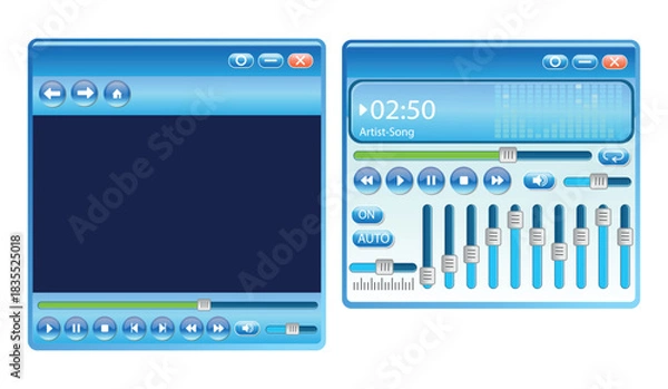 Obraz Interface buttons and sliders set of UI icons. 2000s music player interface equalizer with gradients. Retro user interface elements 2000s style. 2000s retro user interface elements. 