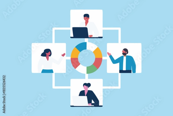 Fototapeta Team collaboration and data analysis with a diverse group of professionals