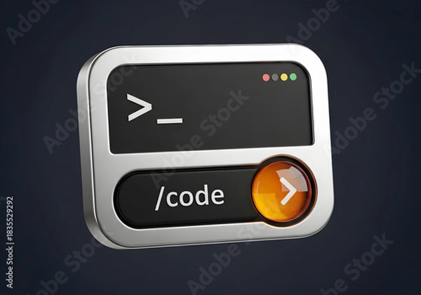 Obraz 3D rendered coding icon with command line prompt and orange button