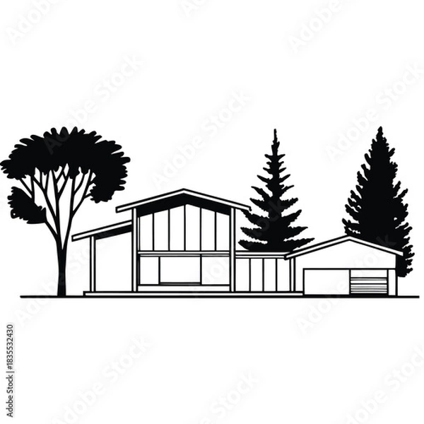 Fototapeta Adobe Illustrator Artwork CAD Drawings. Minimal style cad tree line side view, set of graphics trees elements outline symbol for architecture and landscape design drawing. Vector illustration
