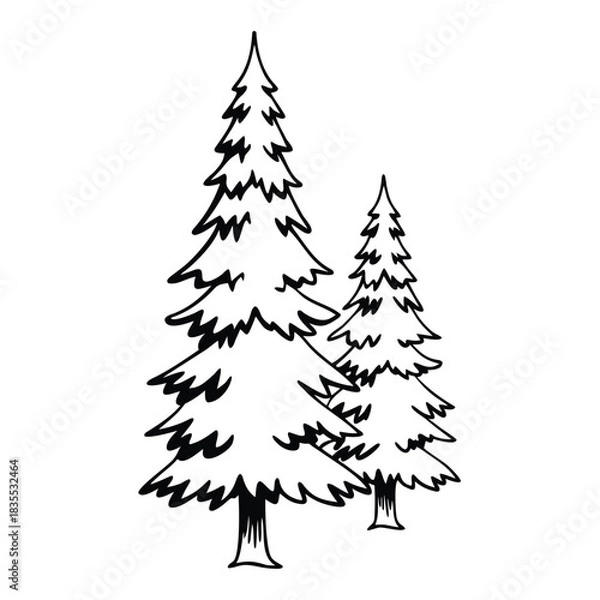 Fototapeta Adobe Illustrator Artwork CAD Drawings. Minimal style cad tree line side view, set of graphics trees elements outline symbol for architecture and landscape design drawing. Vector illustration
