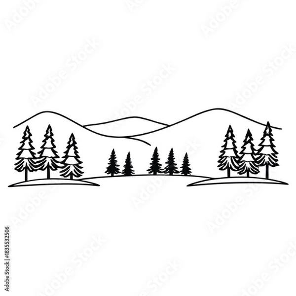 Fototapeta Adobe Illustrator Artwork CAD Drawings. Minimal style cad tree line side view, set of graphics trees elements outline symbol for architecture and landscape design drawing. Vector illustration
