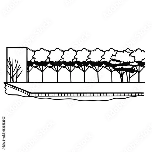 Fototapeta Adobe Illustrator Artwork CAD Drawings. Minimal style cad tree line side view, set of graphics trees elements outline symbol for architecture and landscape design drawing. Vector illustration

