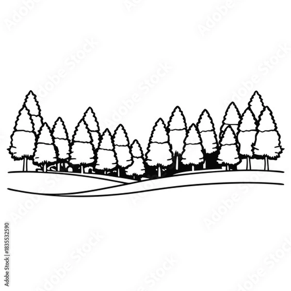 Fototapeta Adobe Illustrator Artwork CAD Drawings. Minimal style cad tree line side view, set of graphics trees elements outline symbol for architecture and landscape design drawing. Vector illustration
