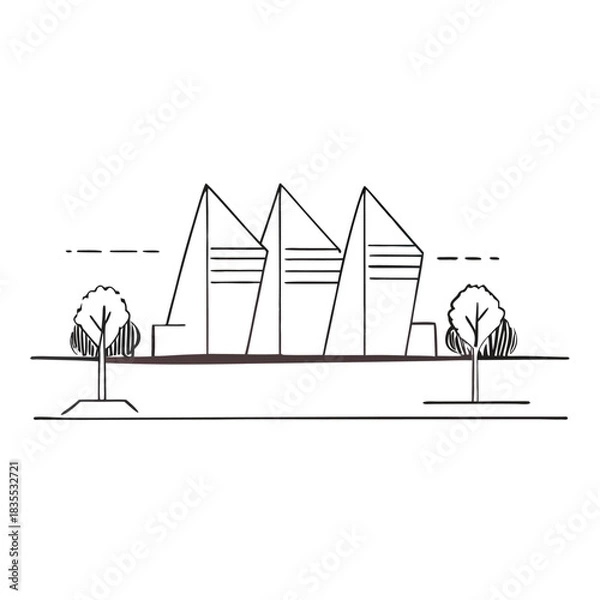 Fototapeta Adobe Illustrator Artwork CAD Drawings. Minimal style cad tree line side view, set of graphics trees elements outline symbol for architecture and landscape design drawing. Vector illustration
