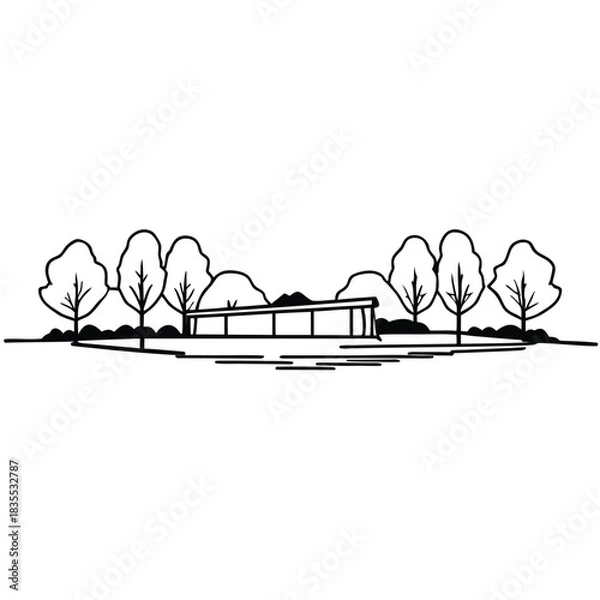 Fototapeta Adobe Illustrator Artwork CAD Drawings. Minimal style cad tree line side view, set of graphics trees elements outline symbol for architecture and landscape design drawing. Vector illustration
