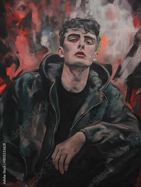 Obraz Intense Young Man Portrait in Dramatic Lighting