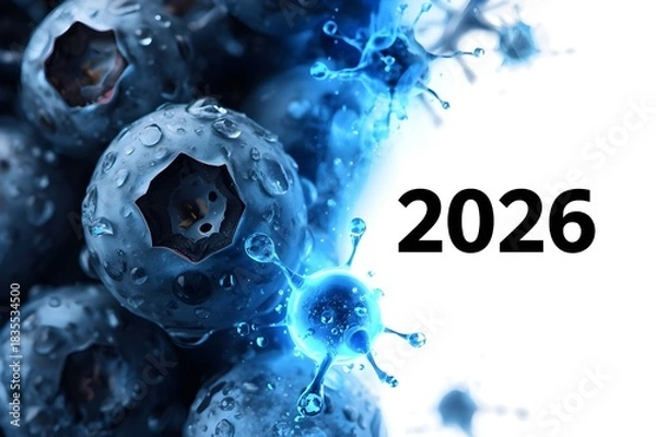 Obraz 2026 New Year background with blueberries.