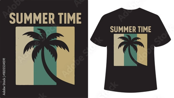 Fototapeta Summer time palm tree retro stripes t-shirt design