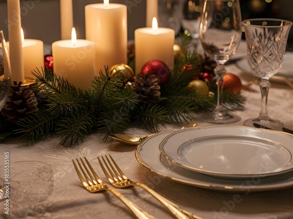 Fototapeta christmas table setting