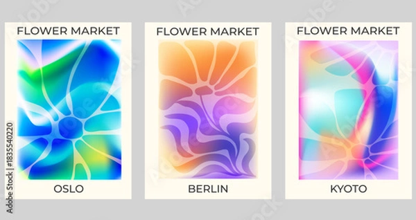 Fototapeta Abstract colorful gradient floral poster set for modern design. Minimalist poster with flower. Modern  wallpaper design for home decoration, website, banner, ads