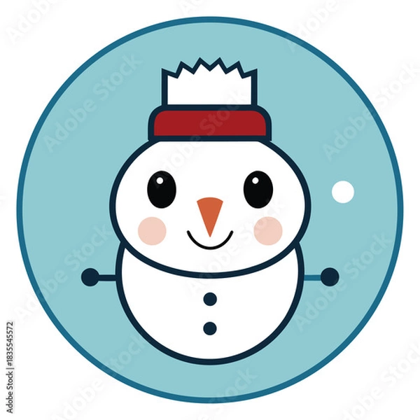 Fototapeta Simple snowman face vector illustration with circular outline for winter holiday designs