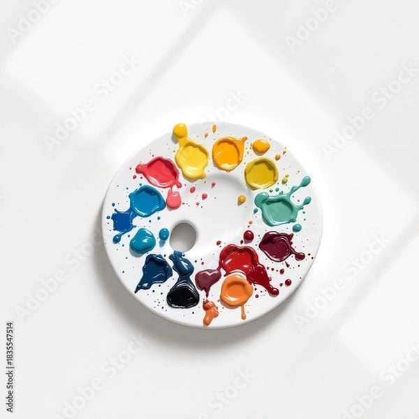 Fototapeta Artist paint palette with vibrant colors for painting and creative art projects and color mixing ideas