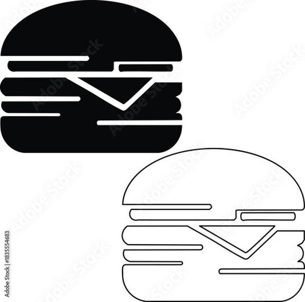 Fototapeta Burger icon set fast food minimalist style for menu design and advertisement