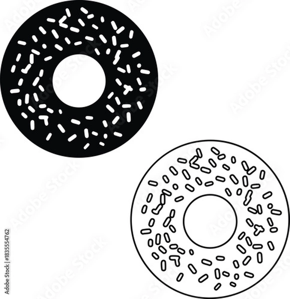 Fototapeta Delicious donut vector icons for bakery shops sweet treats and dessert illustrations monochrome style