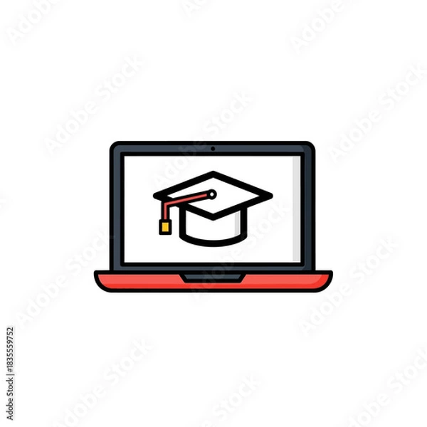 Obraz Explore online learning programs with a modern laptop featuring graduation cap, perfect for education websites and digital learning resources