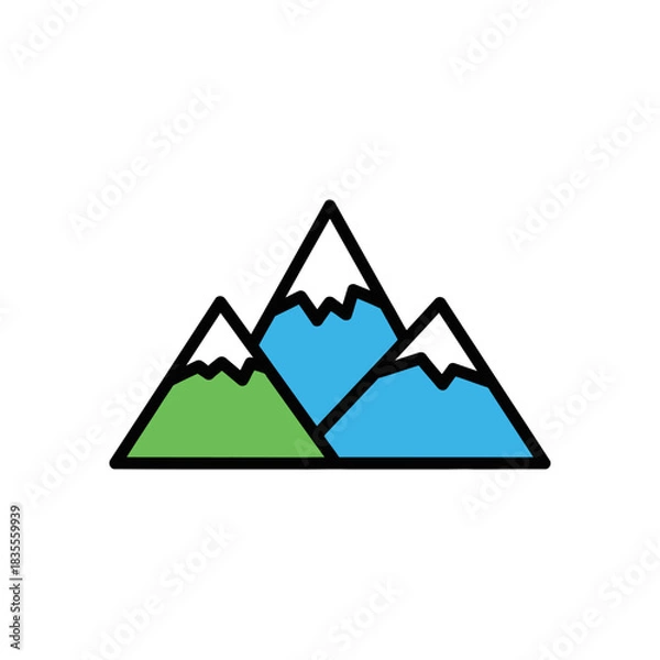 Obraz Vibrant mountain range illustration with snowy peaks, perfect for adventure travel branding or outdoor recreation designs, evoking a sense of wonder and exploration
