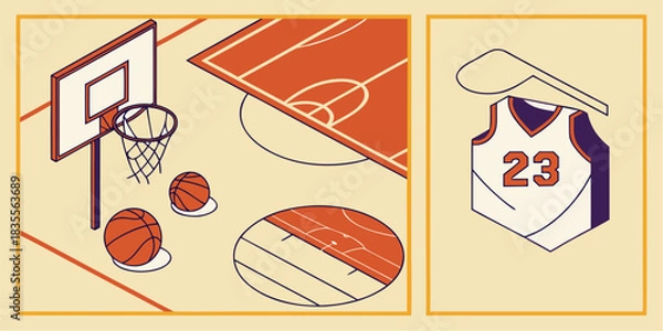 Fototapeta Capture the thrill with this basketball court illustration, perfect for sports promotions, team spirit graphics, and dynamic athletic designs in your next project