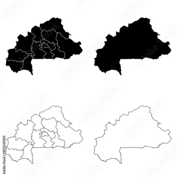 Obraz Burkina Faso Outline and Solid Fill Map Set.