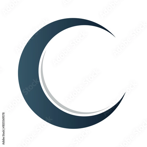 Obraz Elegant Crescent Moon Shape Illustration in Deep Blue and Silver Gradient on White Background