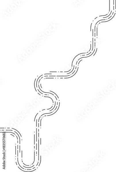 Obraz Element features a continuous movement dashed path marked by subtle flowing bends and connected irregular segments.