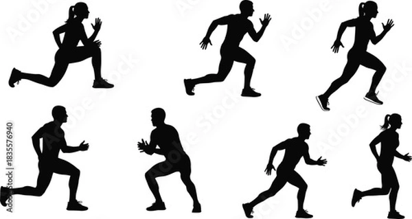 Fototapeta Elegant Ice Skater Silhouettes Collection, Male and Female Figures Performing Jumps, Spins, and Artistic Poses for Figure Skating Competition and Winter Sport Vector Design Isolated.