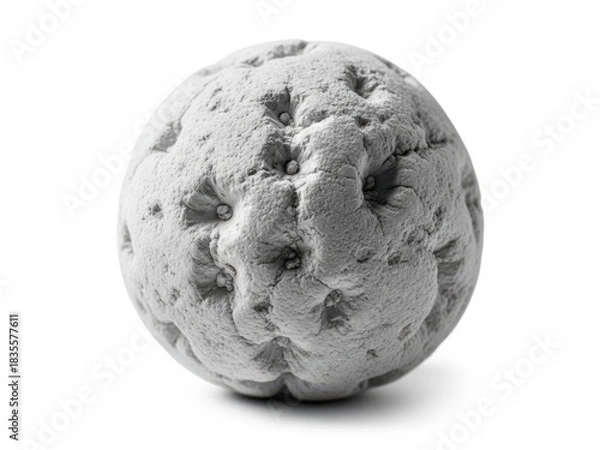 Fototapeta Close up of a single textured spherical object isolated on white background