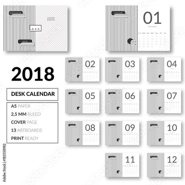 Obraz Desk Calendar template design 2018 vector 