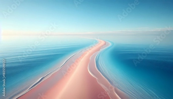 Obraz Aerial view of sandbars with lapping waves, with pink sand and cerulean blue water