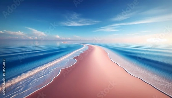 Obraz Aerial view of sandbars with lapping waves, with pink sand and cerulean blue water