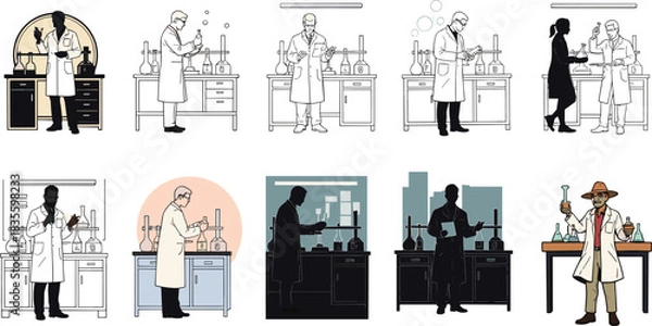 Fototapeta Vector silhouette collection of videographers, cameramen, and a drone, illustrating film production, news reporting, media, and professional video recording technology concepts.