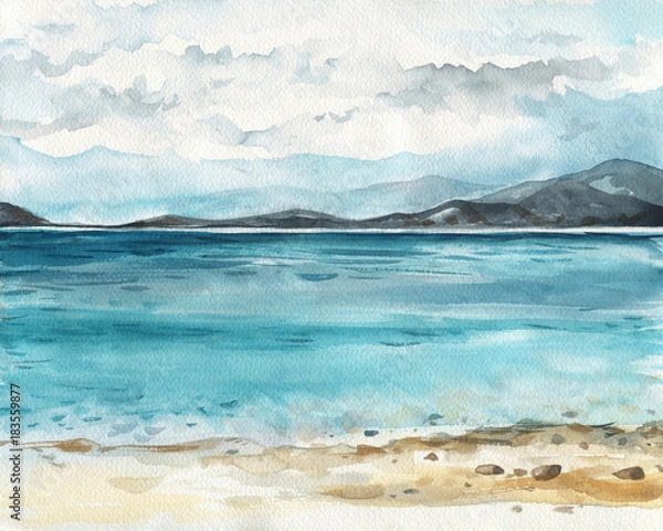 Fototapeta Ocean watercolor hand painting illustration.