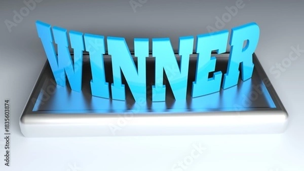 Obraz WINNER blue write on metallic base - 3D rendering illustration