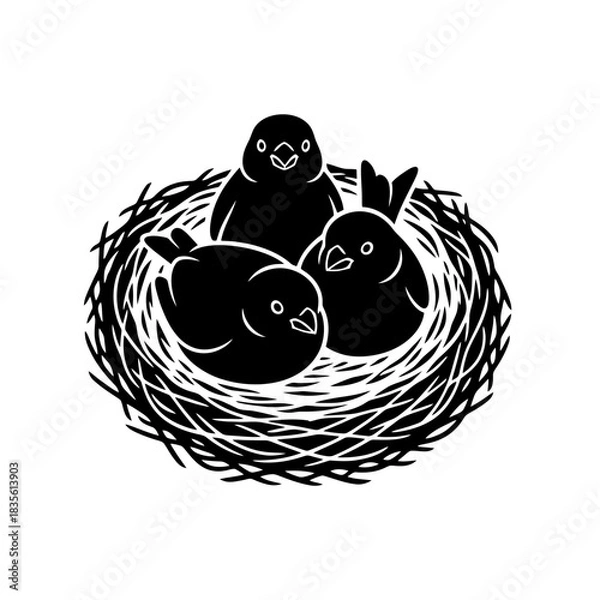 Fototapeta Abstract nest with curled sleeping birds in shades of blue