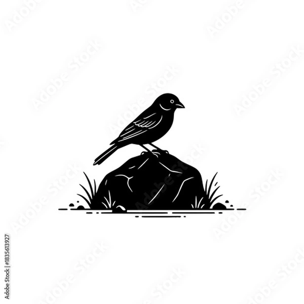 Fototapeta Canary silhouette preening inside minimal cage vector