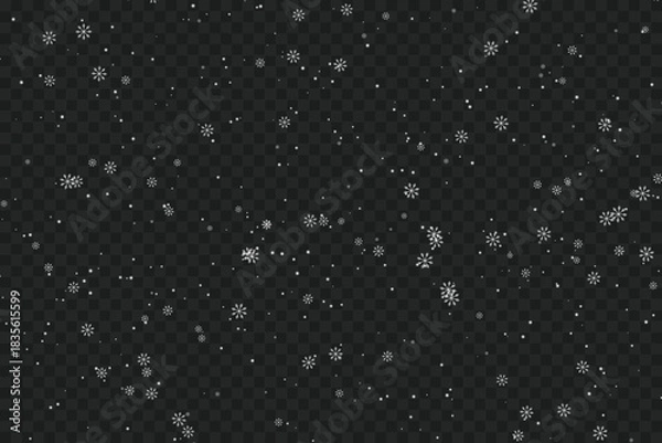 Fototapeta Falling delicate white snowflakes and tiny ice particles texture
