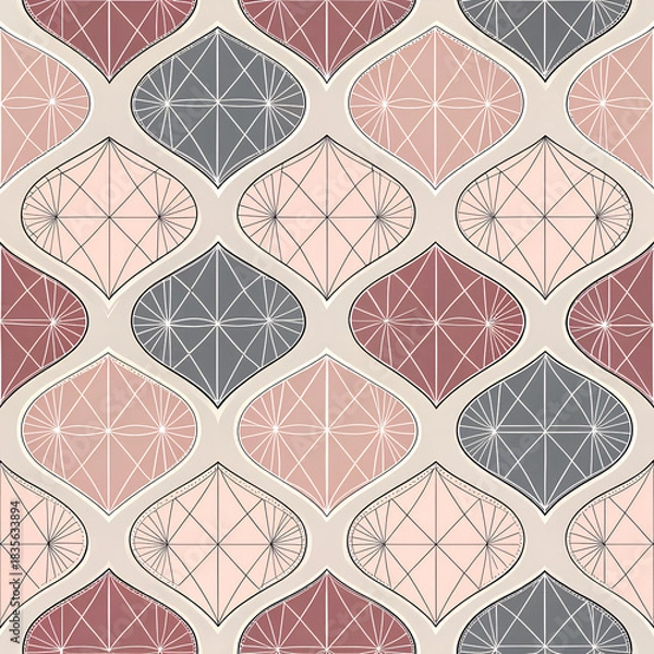Fototapeta Abstract geometric hearts, minimal symmetry, muted rose and grey palette, seamless repeat