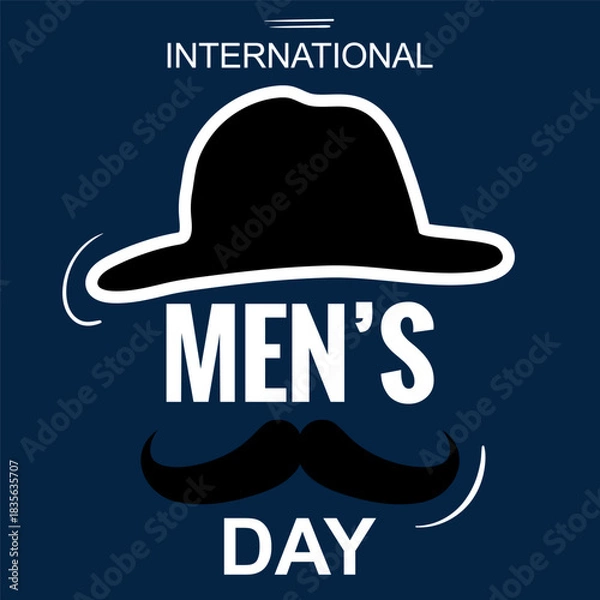 Fototapeta Creative Men’s Day design featuring a hat and mustache silhouette, ideal for modern greeting cards, ads, and social media posts.