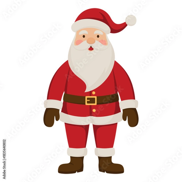 Obraz Illustration of Santa Claus wearing a red suit and hat. Holiday vector flat design isolated on a white background.