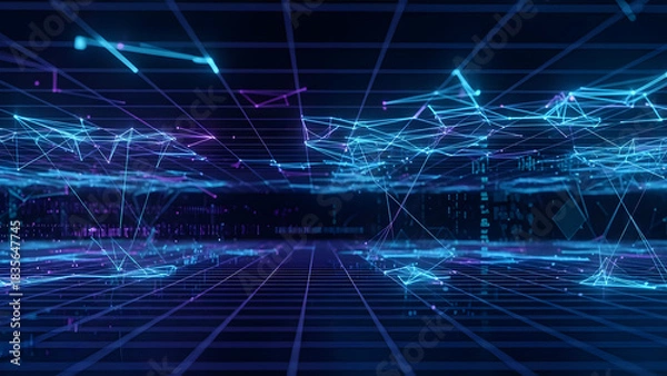 Obraz Abstract Network Background with Lines and Connections an Artificial Intelligence Design Featuring Data Visualization and Geometric Patterns with Glowing Effect