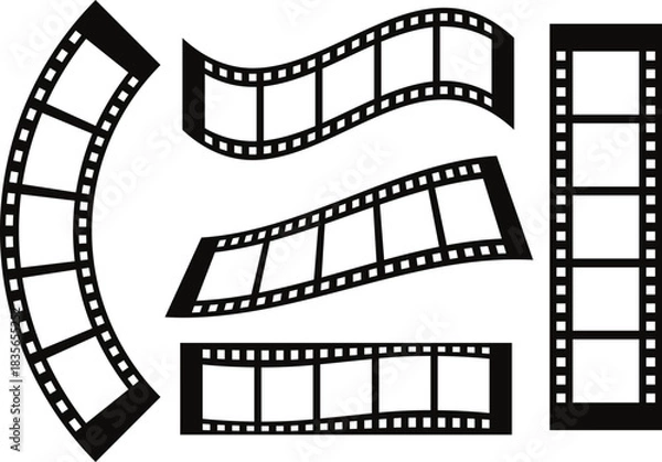 Fototapeta Curved Film Strip Silhouette Set – Movie Reel Frame Collection – Vector Illustration