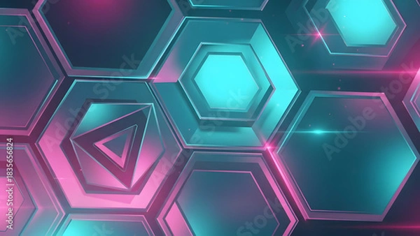 Obraz Abstract geometric hexagon background with glowing light futuristic honeycomb pattern design texture wallpaper graphic element surface bright creative backdrop
