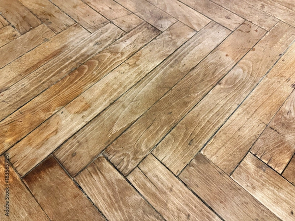 Obraz Old dirty, damaged and scratched wooden parquet floor needing restoration
